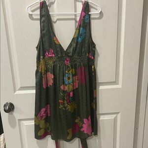Floral Green Sleeveless Dress